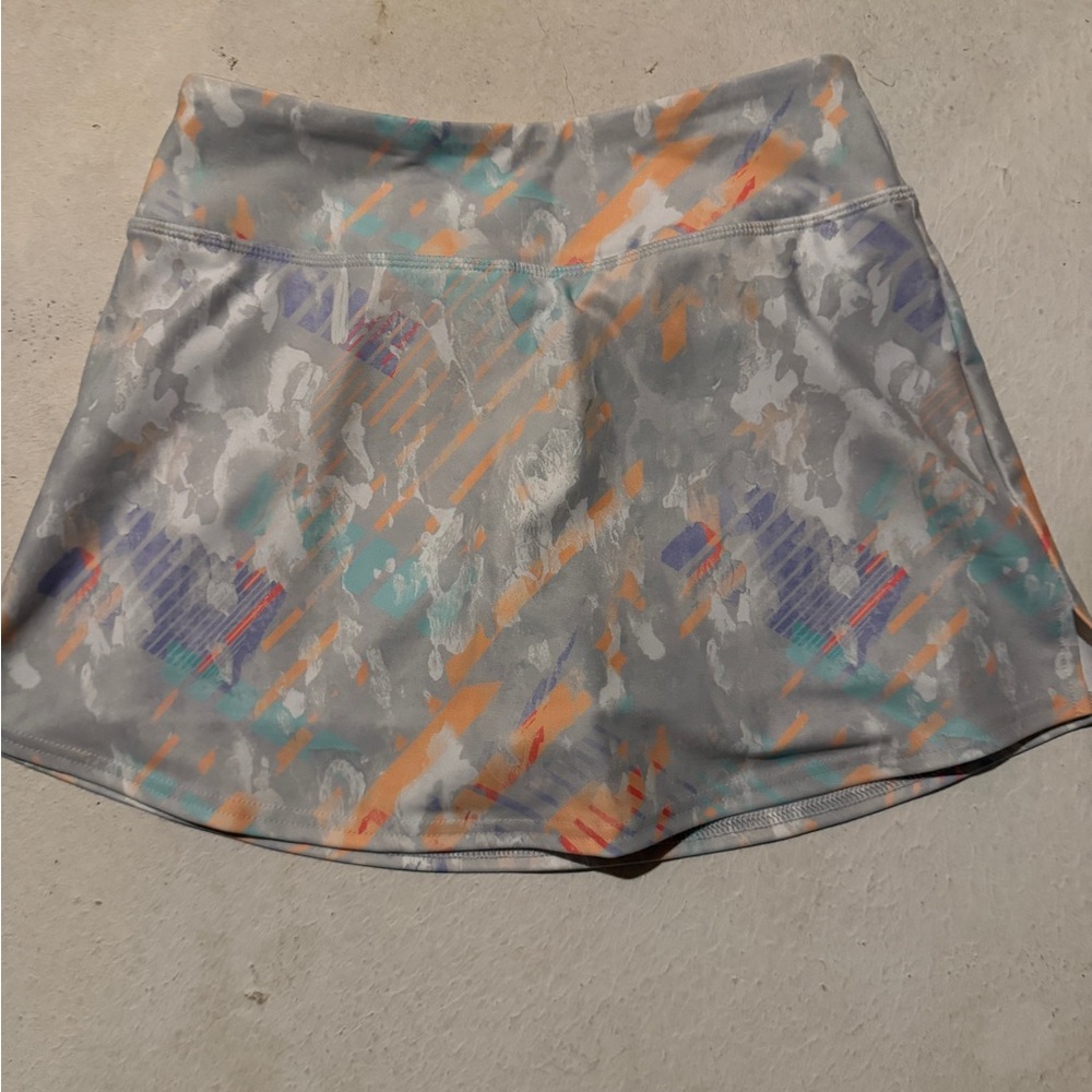 DSG Workout Skort in Gray with Teal, Orange, and Purple Accents